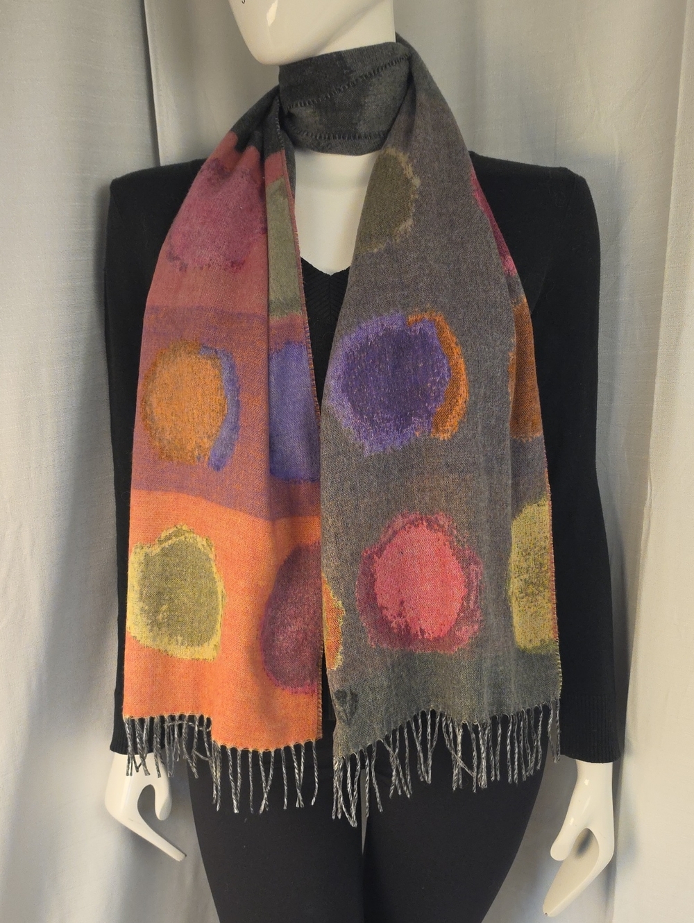 Vintage FRAAS Cashmink Multicolor Polka Dot Fringe Anti-allergenic Winter Scarf